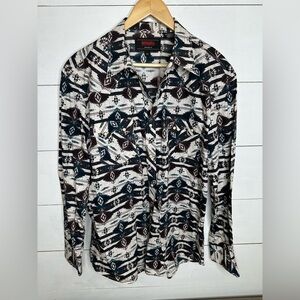 Rock and Roll Western Cowboy Southwestern Black and White Geometric Shirt - XL